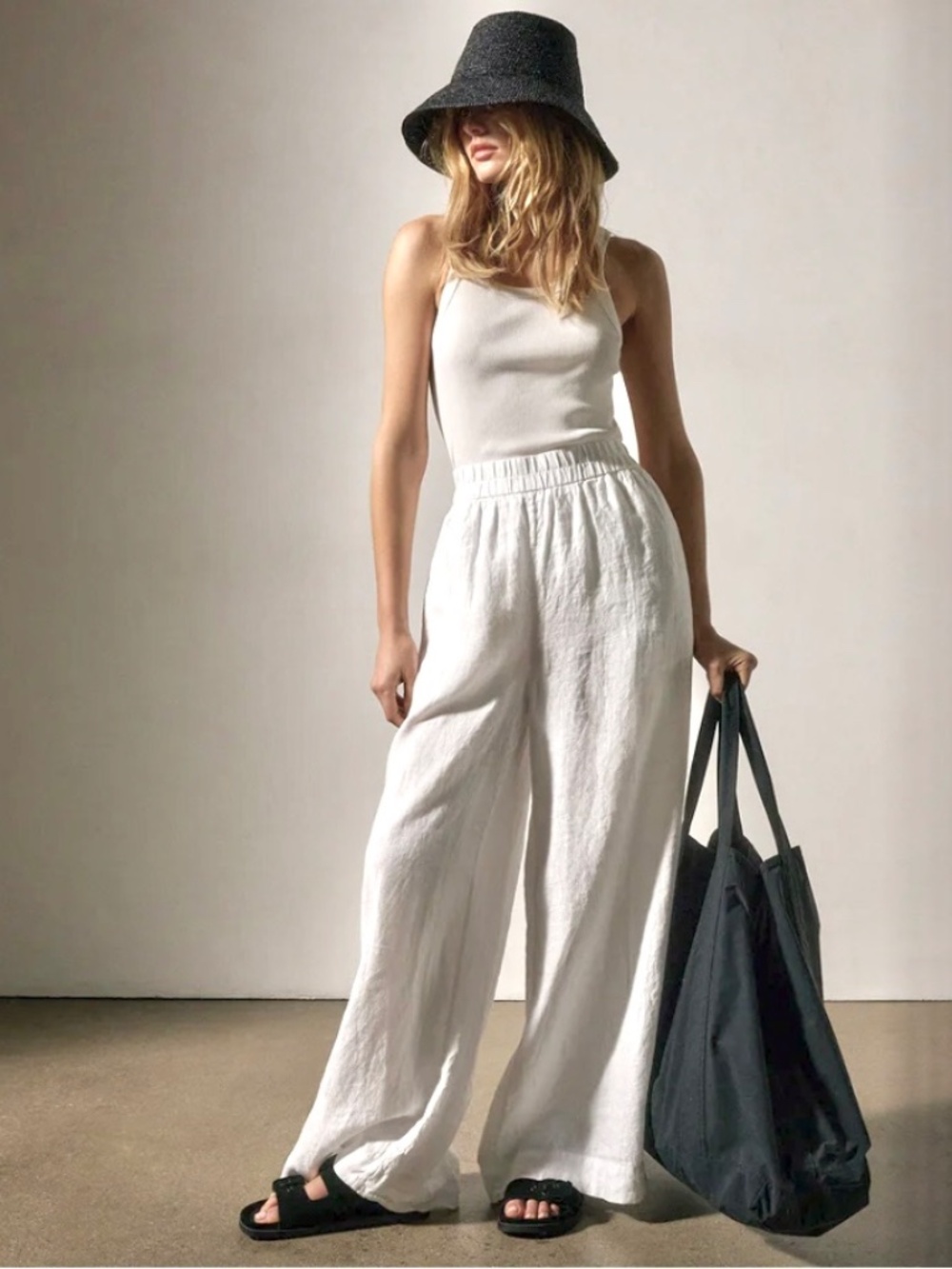 JAMES PERSE White Linen Wide Leg Pants - 3/L